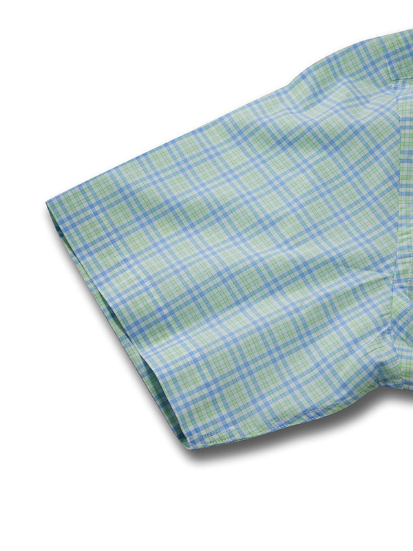Barboni Green Check Half Sleeve Classic Fit Semi Formal Silk Touch Egyptian Giza Cotton Shirt
