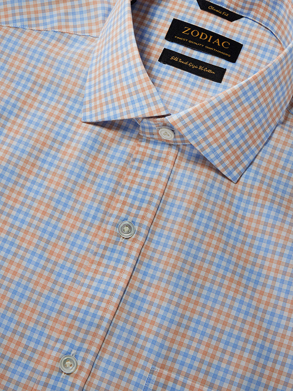 Barboni Orange Check Half Sleeve Classic Fit Semi Formal Silk Touch Egyptian Giza Cotton Shirt