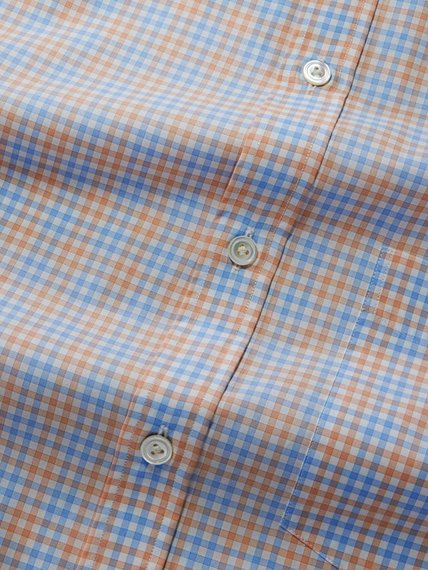 Barboni Orange Check Half Sleeve Classic Fit Semi Formal Silk Touch Egyptian Giza Cotton Shirt