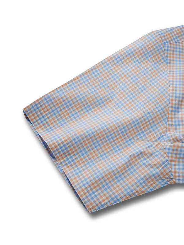 Barboni Orange Check Half Sleeve Classic Fit Semi Formal Silk Touch Egyptian Giza Cotton Shirt