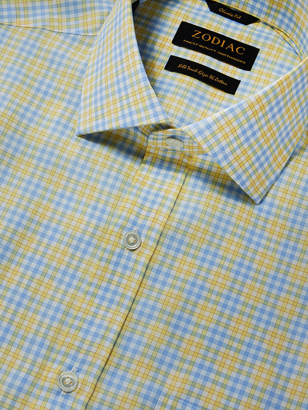 Barboni Yellow Check Half Sleeve Classic Fit Semi Formal Silk Touch Egyptian Giza Cotton Shirt