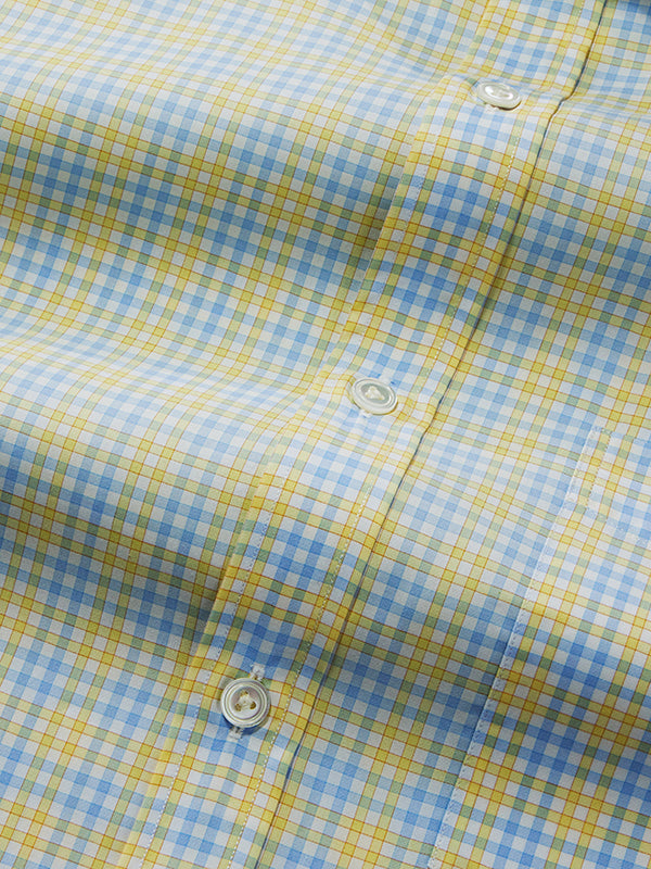 Barboni Yellow Check Half Sleeve Classic Fit Semi Formal Silk Touch Egyptian Giza Cotton Shirt