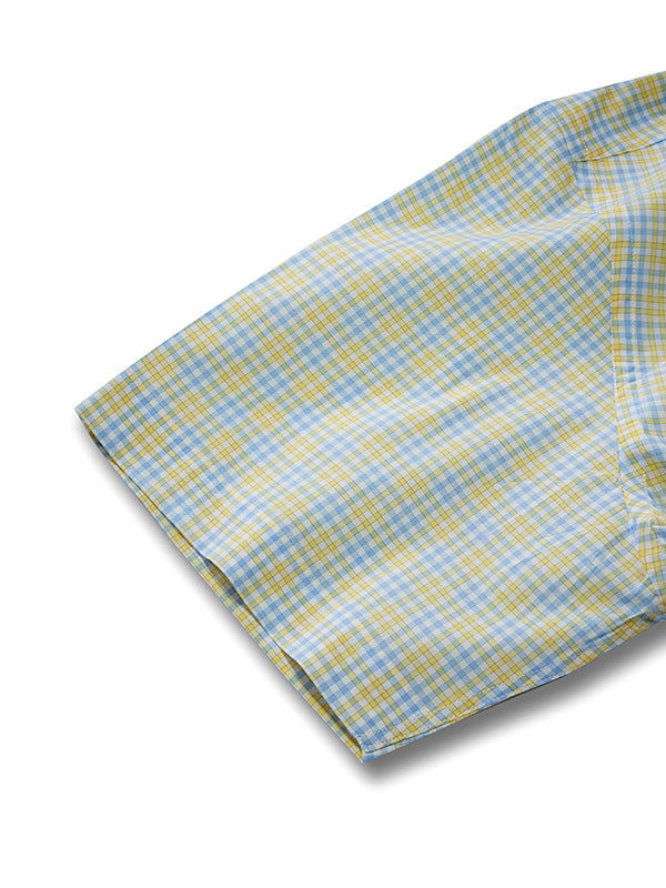 Barboni Yellow Check Half Sleeve Classic Fit Semi Formal Silk Touch Egyptian Giza Cotton Shirt