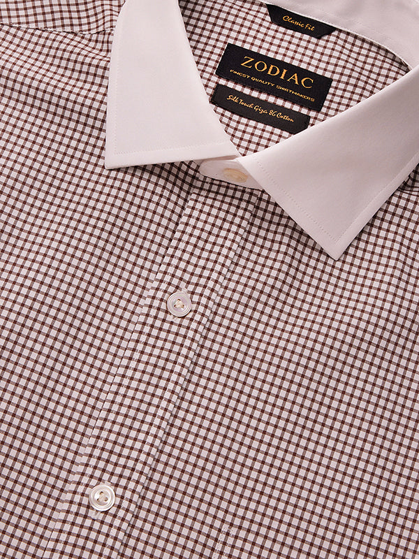 Barboni Brown Check Full Sleeve Double Cuff Classic Fit Classic Formal Silk Touch Egyptian Giza Cotton Shirt
