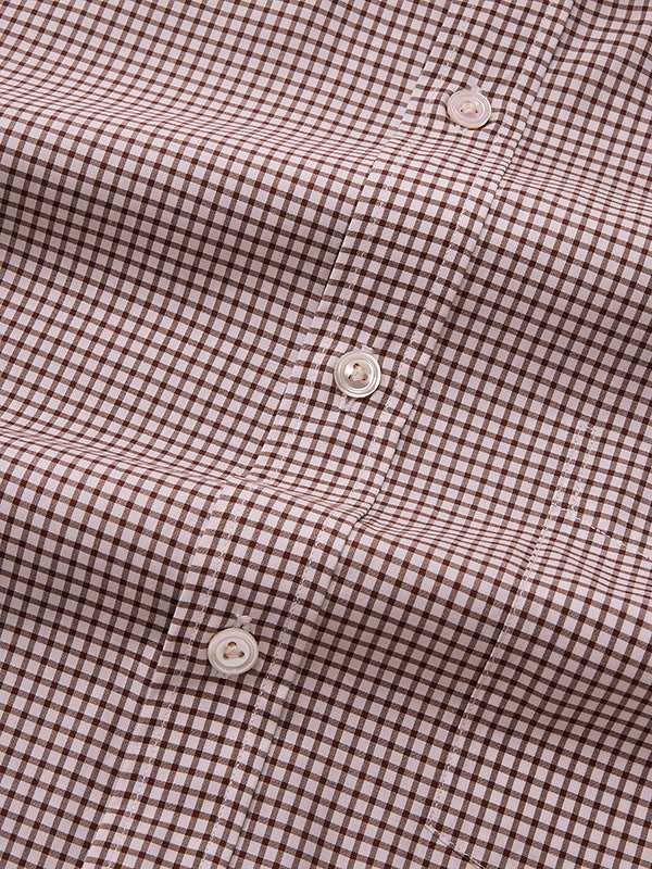 Barboni Brown Check Full Sleeve Double Cuff Classic Fit Classic Formal Silk Touch Egyptian Giza Cotton Shirt