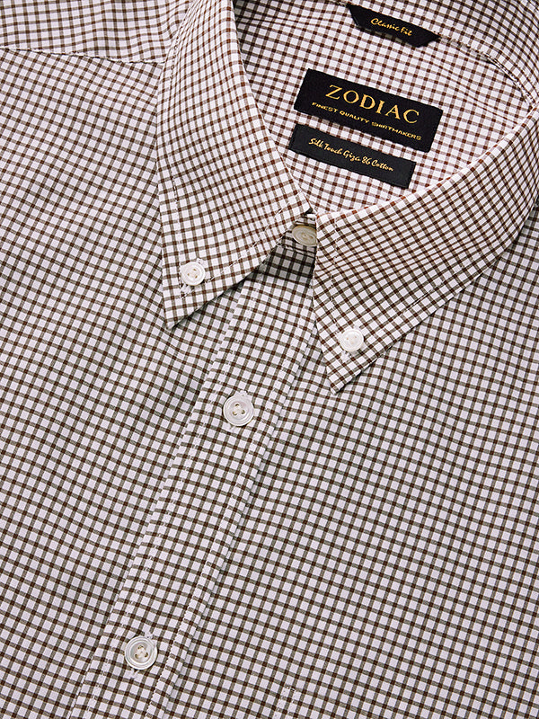 Barboni Brown Check Full Sleeve Single Cuff Classic Fit Classic Formal Silk Touch Egyptian Giza Cotton Shirt