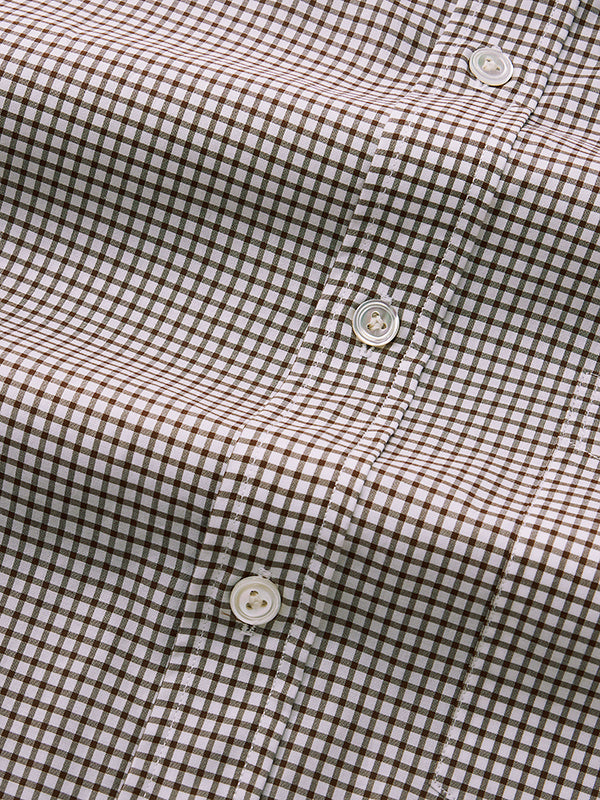 Barboni Brown Check Full Sleeve Single Cuff Classic Fit Classic Formal Silk Touch Egyptian Giza Cotton Shirt