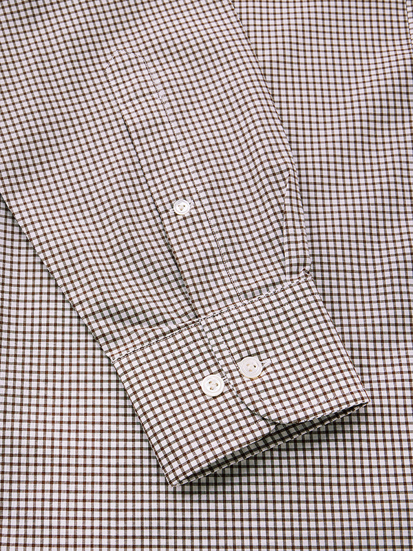 Barboni Brown Check Full Sleeve Single Cuff Classic Fit Classic Formal Silk Touch Egyptian Giza Cotton Shirt