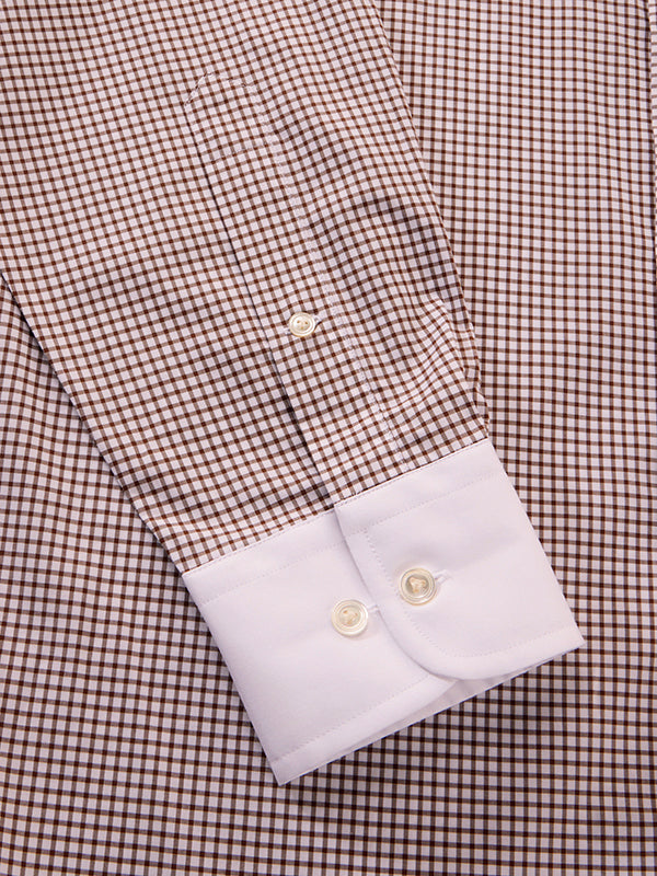 Barboni Brown Check Full Sleeve Single Cuff Classic Fit Classic Formal Silk Touch Egyptian Giza Cotton Shirt