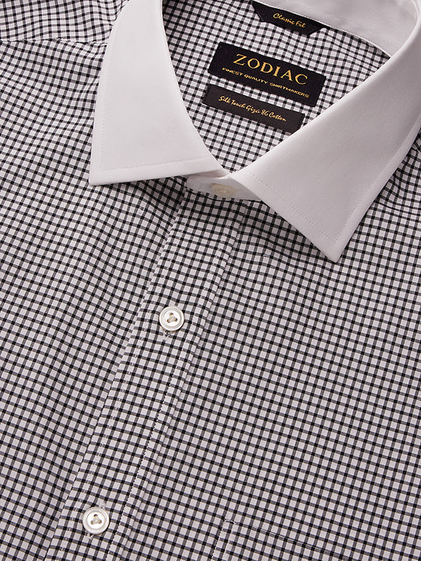 Barboni Black & White Check Full Sleeve Double Cuff Classic Fit Classic Formal Silk Touch Egyptian Giza Cotton Shirt