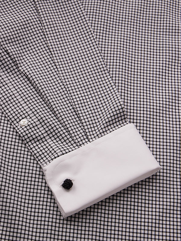 Barboni Black & White Check Full Sleeve Double Cuff Classic Fit Classic Formal Silk Touch Egyptian Giza Cotton Shirt
