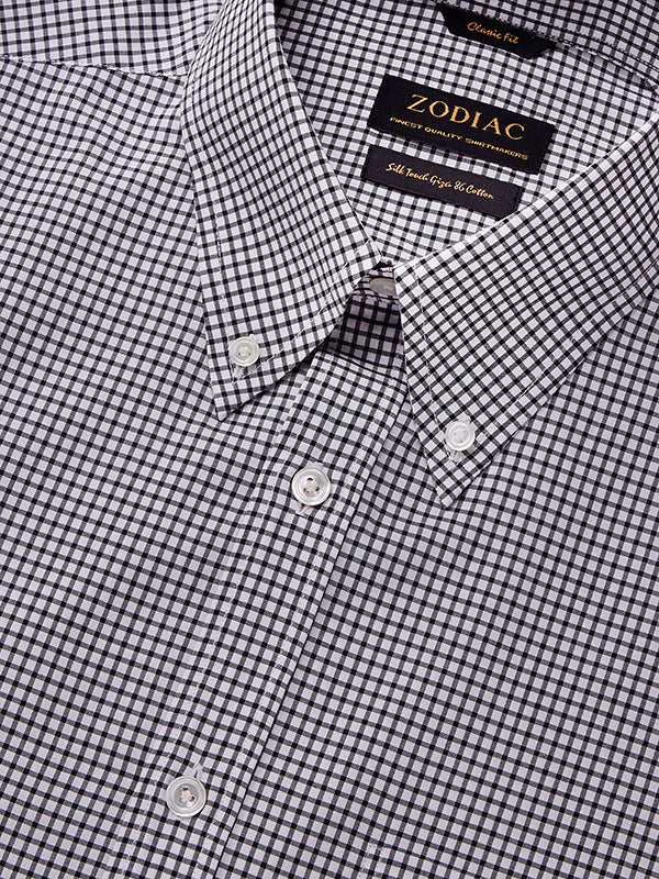 Barboni Black & White Check Full Sleeve Single Cuff Classic Fit Classic Formal Silk Touch Egyptian Giza Cotton Shirt