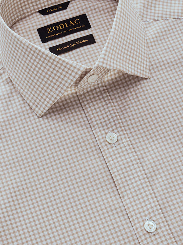 Barboni Beige Check Full Sleeve Single Cuff Classic Fit Classic Formal Silk Touch Egyptian Giza Cotton Shirt