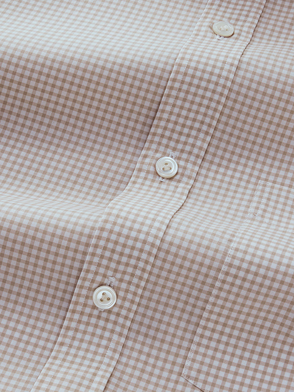 Barboni Beige Check Full Sleeve Single Cuff Classic Fit Classic Formal Silk Touch Egyptian Giza Cotton Shirt