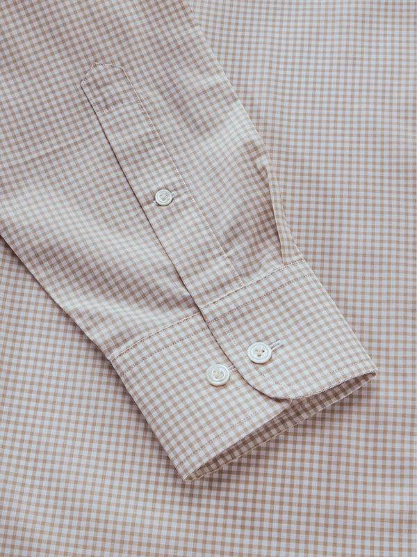 Barboni Beige Check Full Sleeve Single Cuff Classic Fit Classic Formal Silk Touch Egyptian Giza Cotton Shirt