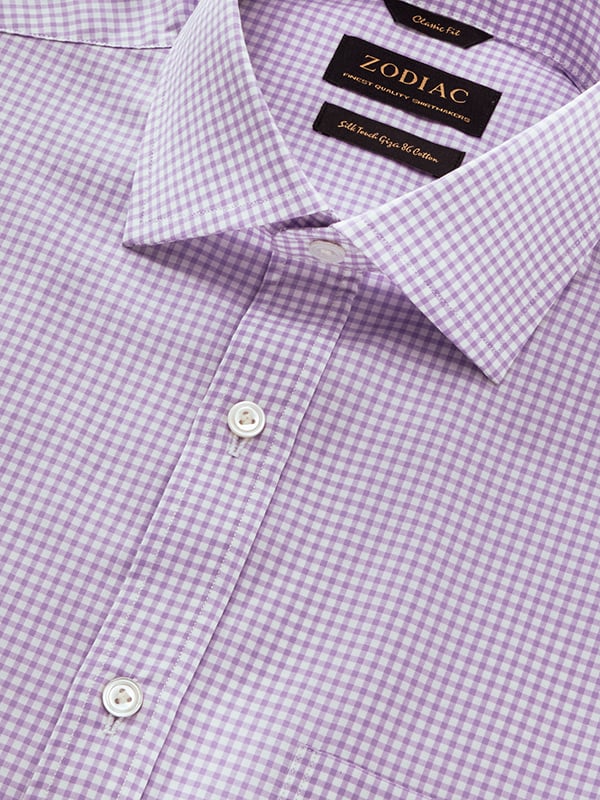 Barboni Lilac Check Full Sleeve Single Cuff Classic Fit Classic Formal Silk Touch Egyptian Giza Cotton Shirt