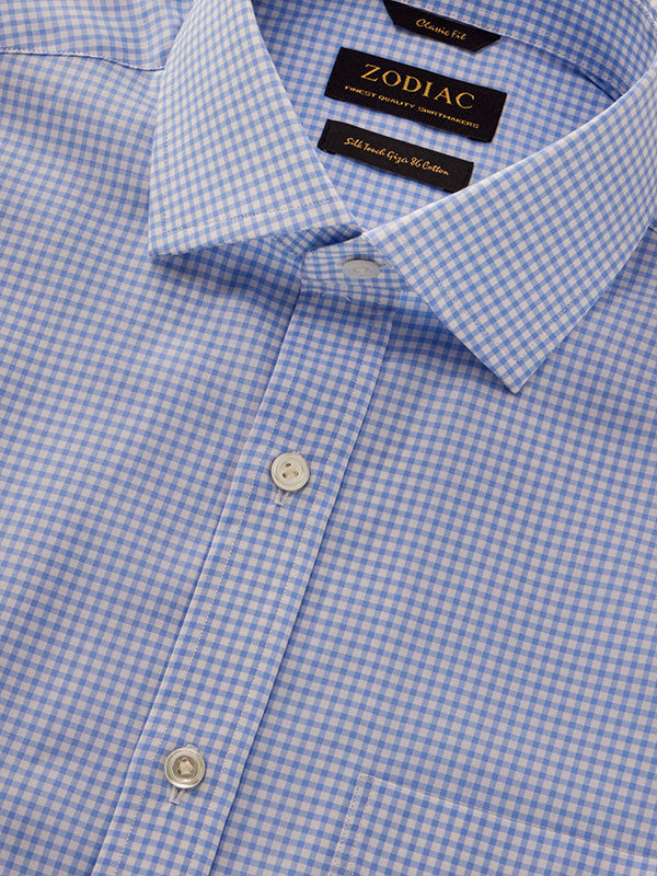Barboni Sky Check Full Sleeve Single Cuff Classic Fit Classic Formal Silk Touch Egyptian Giza Cotton Shirt