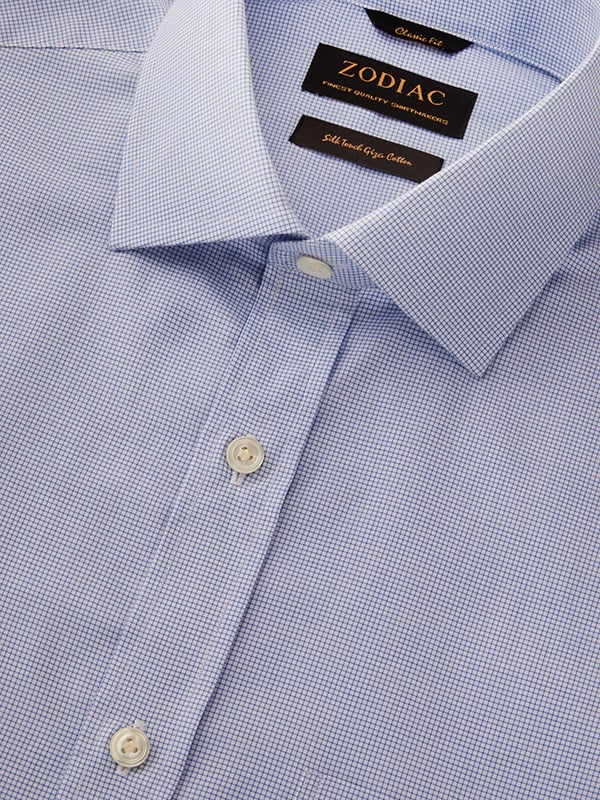 Barboni Blue Check Full Sleeve Single Cuff Classic Fit Classic Formal Egyptian Giza Silk Touch Cotton Shirt