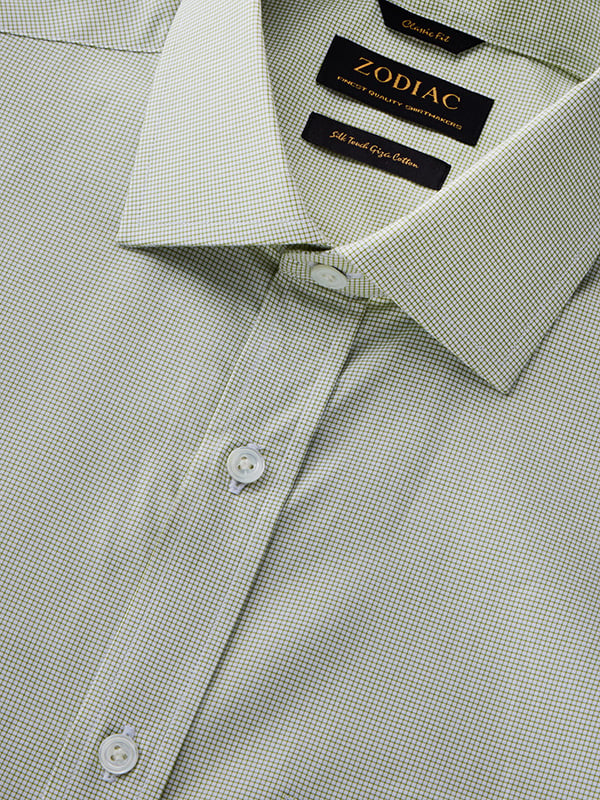 Barboni Olive Check Full Sleeve Single Cuff Classic Fit Classic Formal Egyptian Giza Silk Touch Cotton Shirt