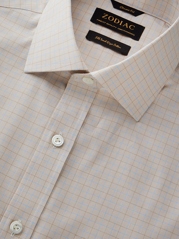 Barboni Beige Check Half Sleeve Classic Fit Classic Formal Egyptian Giza Silk Touch Cotton Shirt