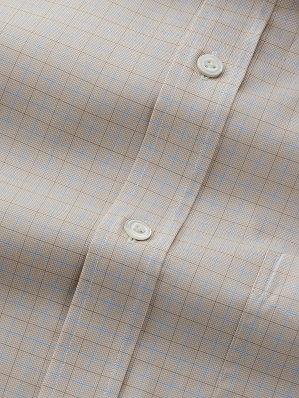 Barboni Beige Check Half Sleeve Classic Fit Classic Formal Egyptian Giza Silk Touch Cotton Shirt