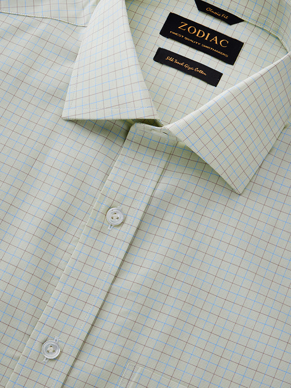 Barboni Olive Check Half Sleeve Classic Fit Classic Formal Egyptian Giza Silk Touch Cotton Shirt