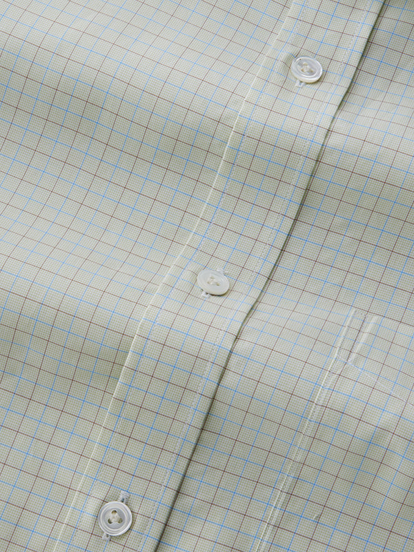 Barboni Olive Check Half Sleeve Classic Fit Classic Formal Egyptian Giza Silk Touch Cotton Shirt