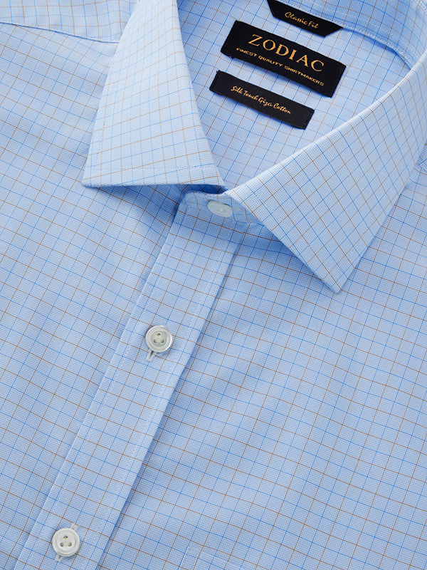 Barboni Sky Check Half Sleeve Classic Fit Classic Formal Egyptian Giza Silk Touch Cotton Shirt