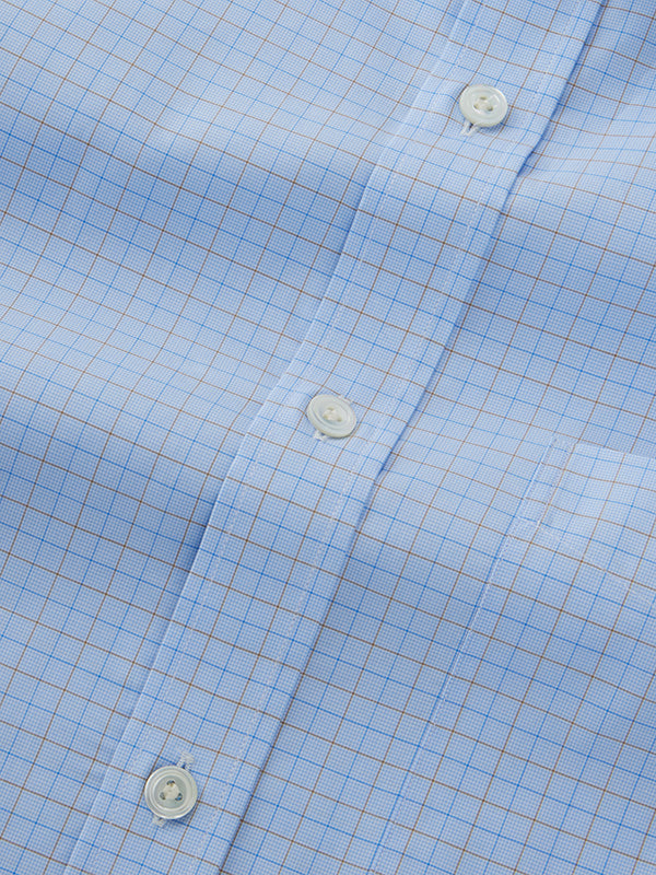 Barboni Sky Check Half Sleeve Classic Fit Classic Formal Egyptian Giza Silk Touch Cotton Shirt