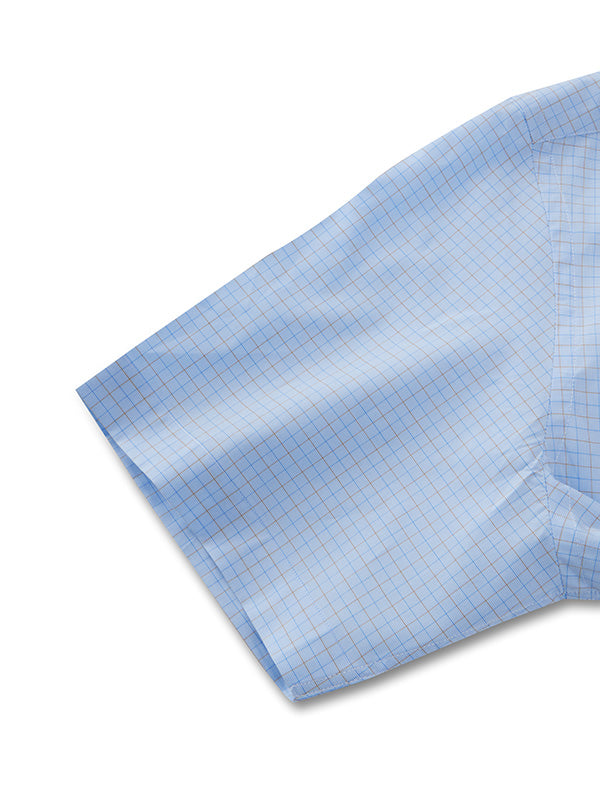 Barboni Sky Check Half Sleeve Classic Fit Classic Formal Egyptian Giza Silk Touch Cotton Shirt