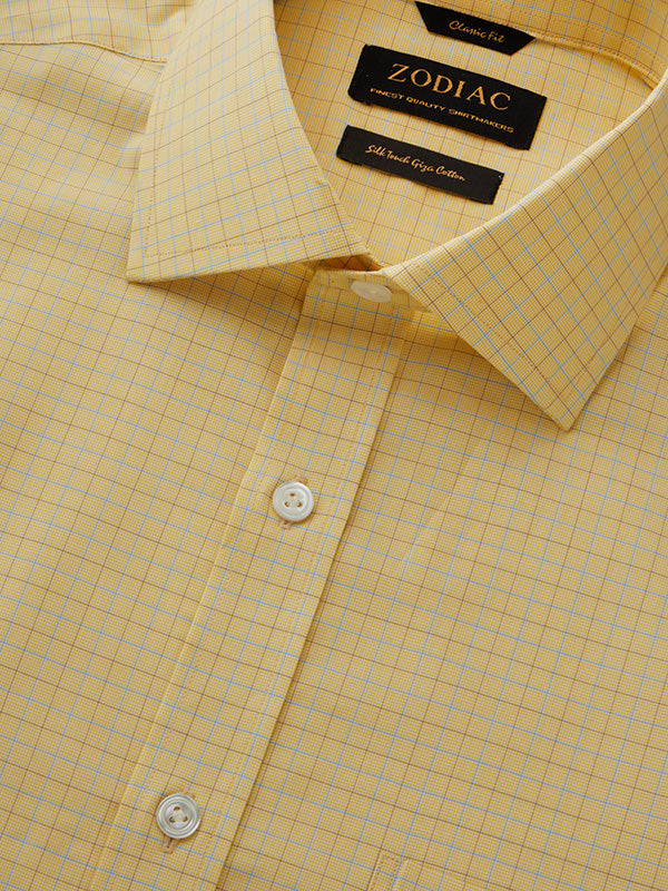 Barboni Yellow Check Half Sleeve Classic Fit Classic Formal Egyptian Giza Silk Touch Cotton Shirt