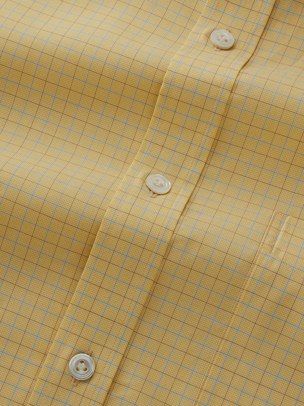 Barboni Yellow Check Half Sleeve Classic Fit Classic Formal Egyptian Giza Silk Touch Cotton Shirt