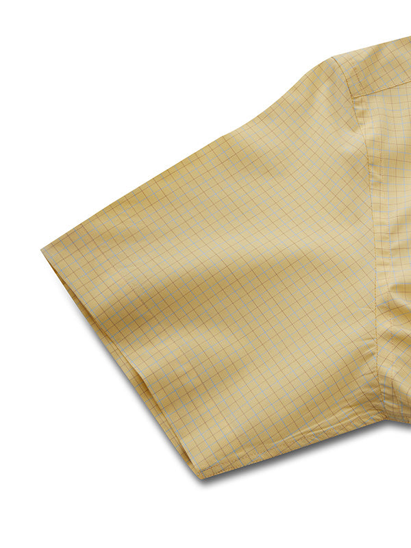 Barboni Yellow Check Half Sleeve Classic Fit Classic Formal Egyptian Giza Silk Touch Cotton Shirt