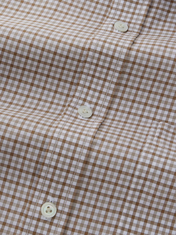 Barboni Beige Check Half Sleeve Classic Fit Classic Formal Egyptian Giza Silk Touch Cotton Shirt