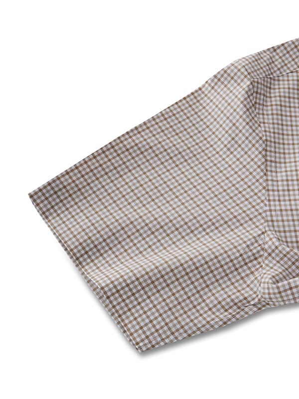 Barboni Beige Check Half Sleeve Classic Fit Classic Formal Egyptian Giza Silk Touch Cotton Shirt