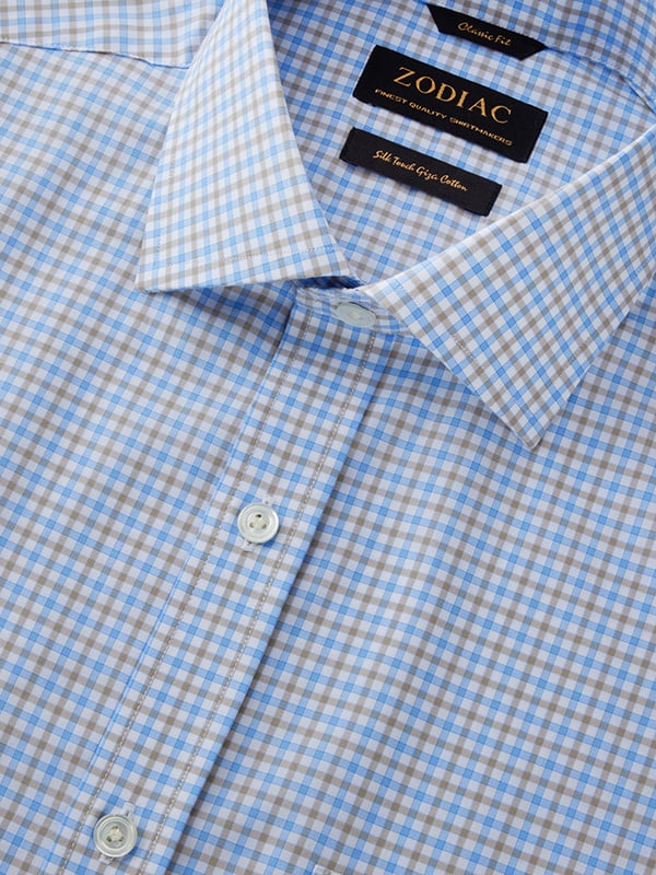 Barboni Blue Check Half Sleeve Classic Fit Classic Formal Egyptian Giza Silk Touch Cotton Shirt