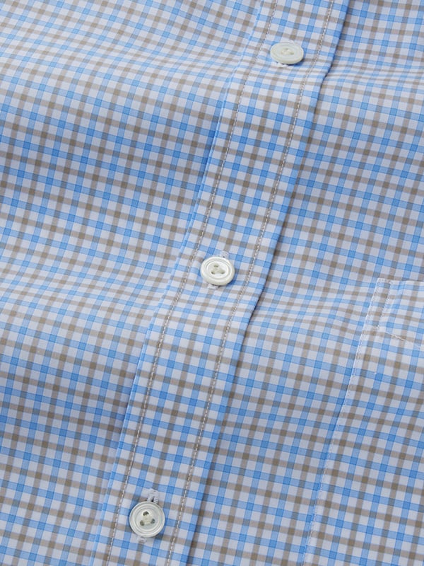 Barboni Blue Check Half Sleeve Classic Fit Classic Formal Egyptian Giza Silk Touch Cotton Shirt