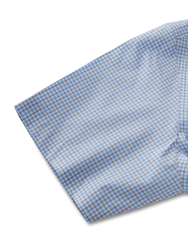 Barboni Blue Check Half Sleeve Classic Fit Classic Formal Egyptian Giza Silk Touch Cotton Shirt