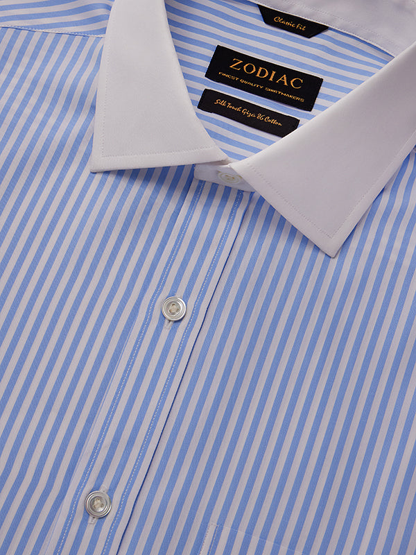 Barboni Sky Striped Full Sleeve Double Cuff Classic Fit Classic Formal Silk Touch Egyptian Giza Cotton Shirt