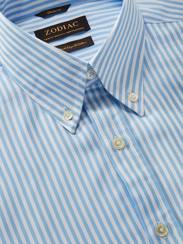 Barboni Sky Striped Full Sleeve Single Cuff Classic Fit Classic Formal Silk Touch Egyptian Giza Cotton Shirt