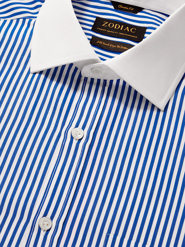 Barboni Blue Striped Full Sleeve Single Cuff Classic Fit Classic Formal Silk Touch Egyptian Giza Cotton Shirt