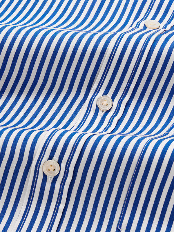 Barboni Blue Striped Full Sleeve Single Cuff Classic Fit Classic Formal Silk Touch Egyptian Giza Cotton Shirt