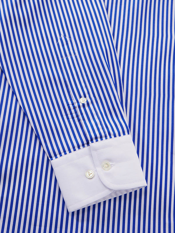 Barboni Blue Striped Full Sleeve Single Cuff Classic Fit Classic Formal Silk Touch Egyptian Giza Cotton Shirt