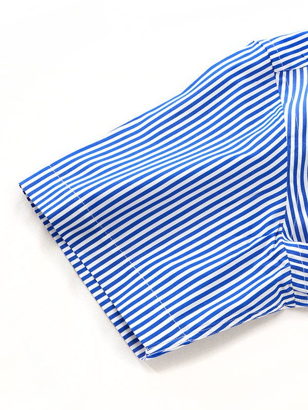 Barboni Blue Striped Half Sleeve Classic Fit Classic Formal Silk Touch Egyptian Giza Cotton Shirt