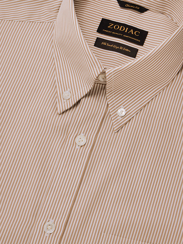 Barboni Beige Striped Full Sleeve Single Cuff Classic Fit Classic Formal Silk Touch Egyptian Giza Cotton Shirt