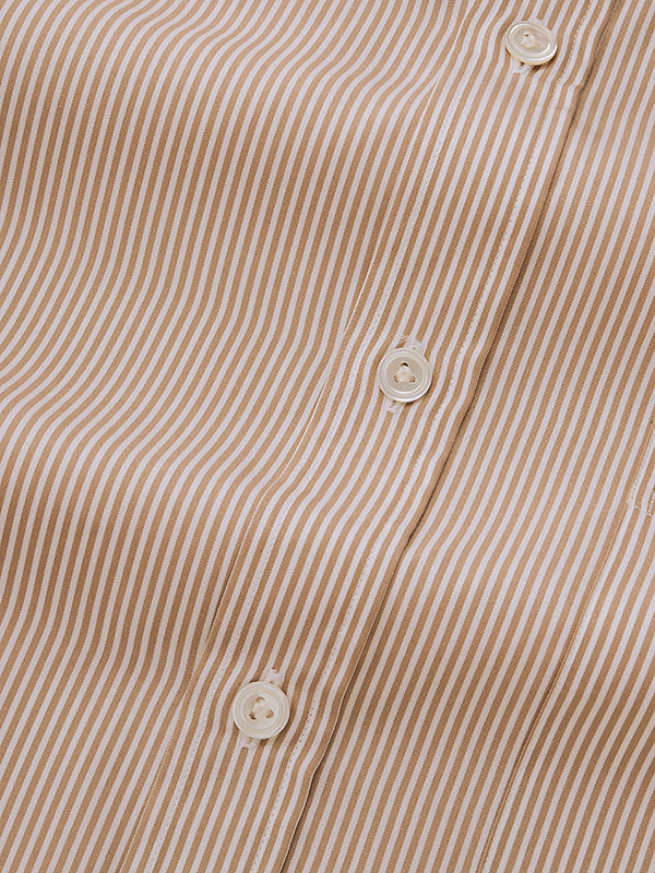 Barboni Beige Striped Full Sleeve Single Cuff Classic Fit Classic Formal Silk Touch Egyptian Giza Cotton Shirt
