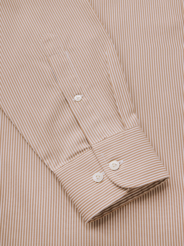 Barboni Beige Striped Full Sleeve Single Cuff Classic Fit Classic Formal Silk Touch Egyptian Giza Cotton Shirt