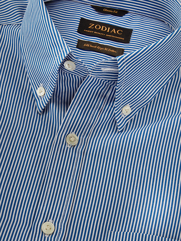 Barboni Blue Striped Full Sleeve Single Cuff Classic Fit Classic Formal Silk Touch Egyptian Giza Cotton Shirt