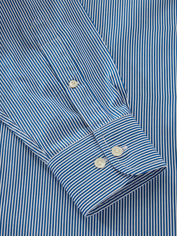 Barboni Blue Striped Full Sleeve Single Cuff Classic Fit Classic Formal Silk Touch Egyptian Giza Cotton Shirt