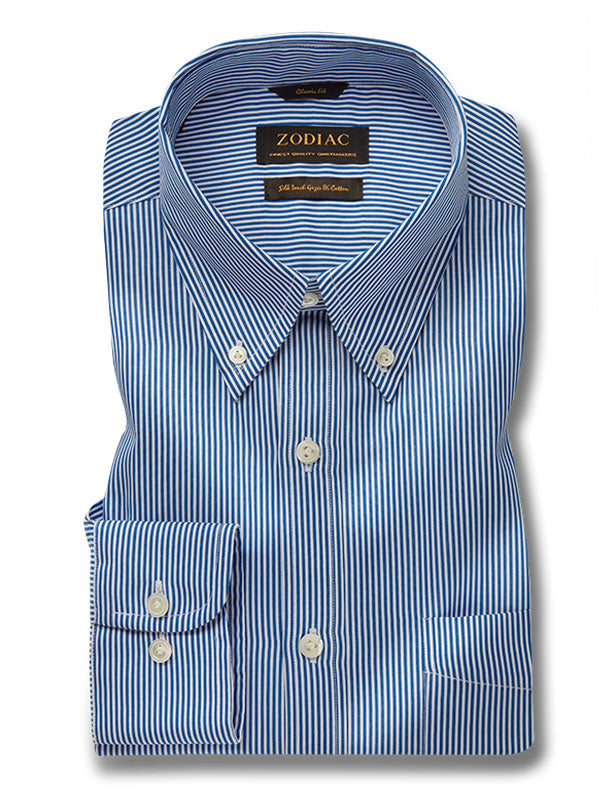 Barboni Blue Striped Full Sleeve Single Cuff Classic Fit Classic Formal Silk Touch Egyptian Giza Cotton Shirt